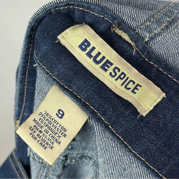 Blue Spice Dark Blue Denim Distressed Straight Leg Overalls 9 - Picture 4 of 5